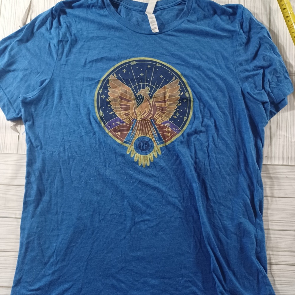 Bella Canvas Blue Phoenix Graphic T-Shirt Womens Large Mythical Bird Celestial